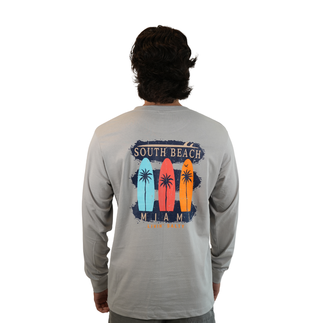 Miami South Beach Livin'Salty, Silver Unisex Lightweight Long Sleeve Style Prv001 LONG SLEEVE TEE alvinsisland.com