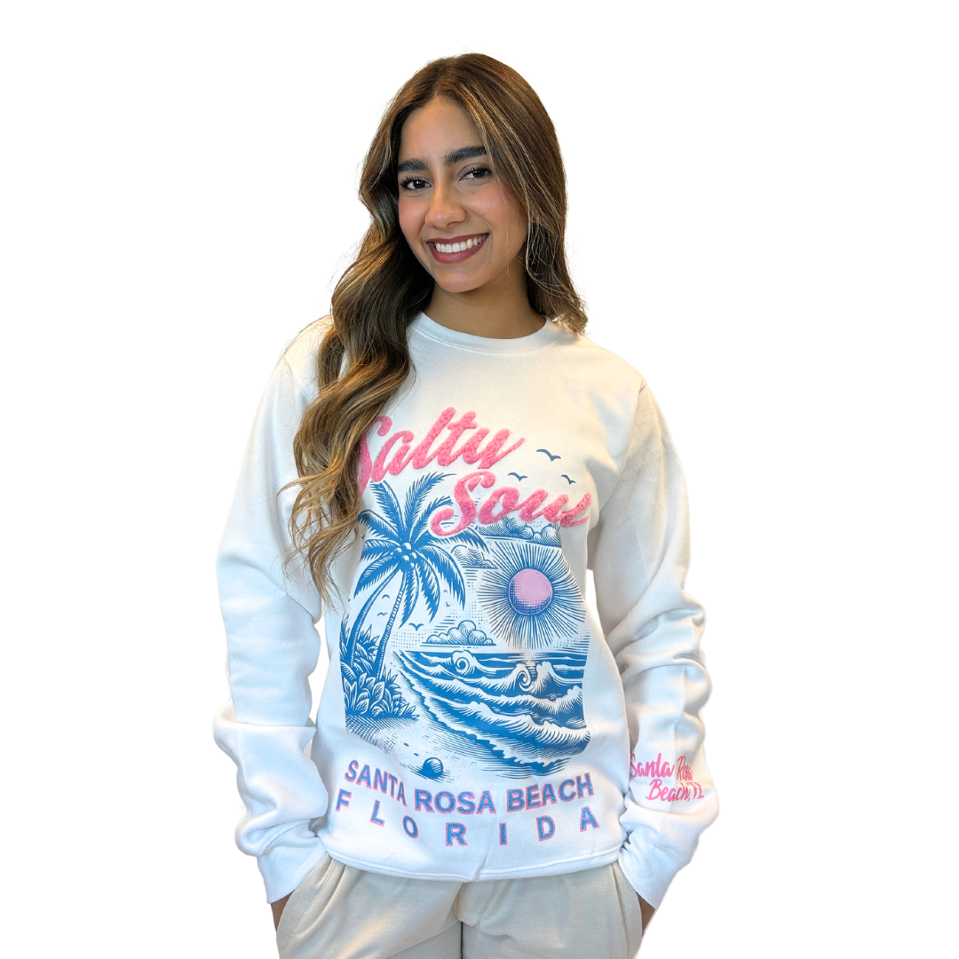 Santa Rosa Beach, Fl Crewneck Women with texture patch on the front and the sleeve Style 067