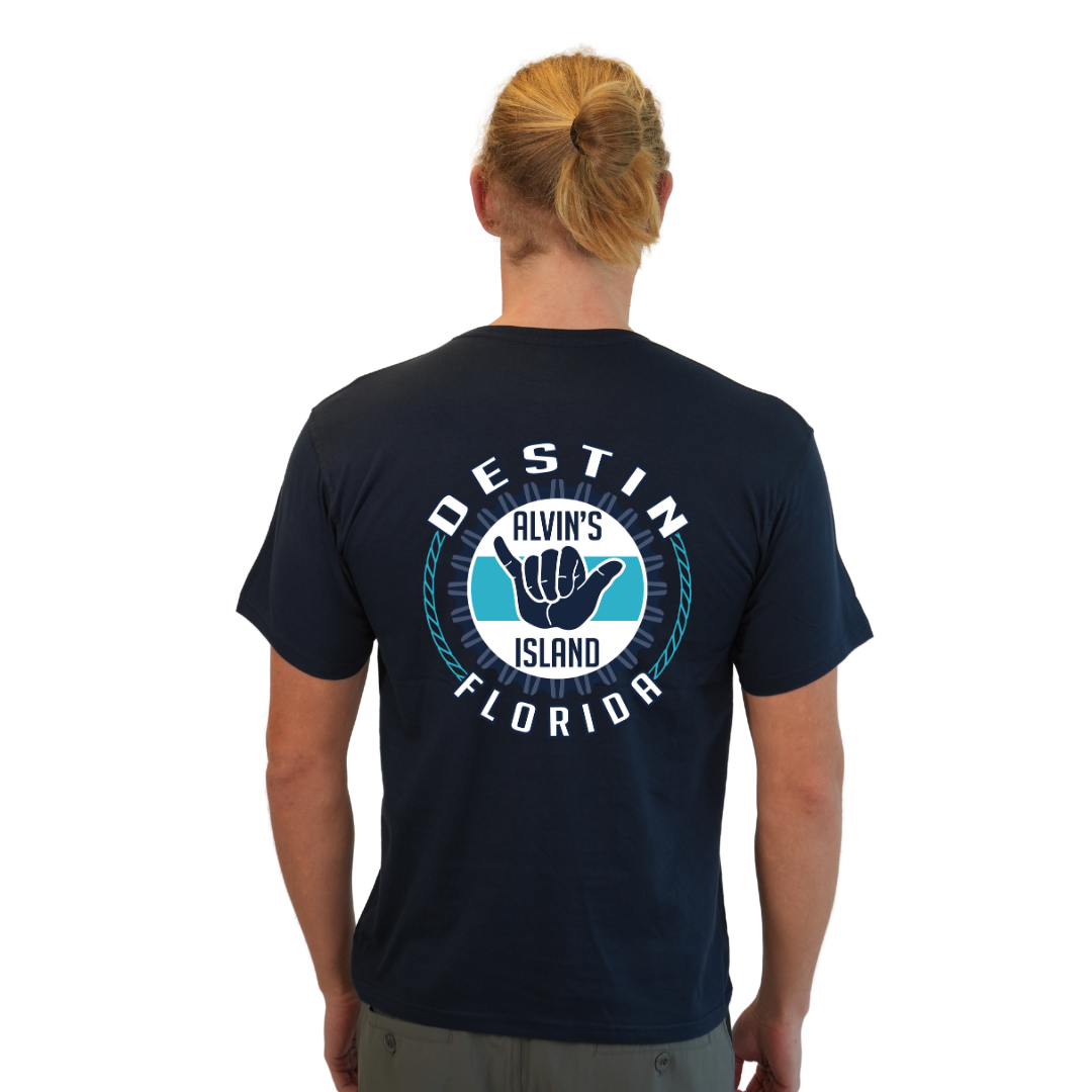 Destin Combed Cotton Men T-Shirt with a Alvin's island Hang Loose Design Style CC1000