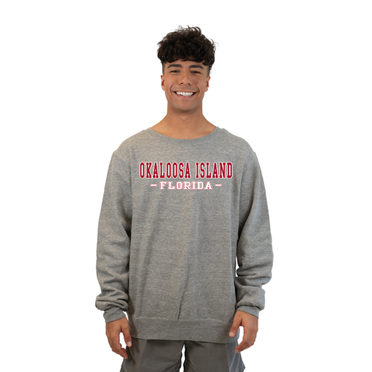 Okaloosa Island Fleece Crewneck Sweatshirt Men with Red City Name Design Style 067