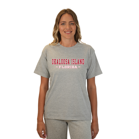 Okaloosa Island Combed Cotton T-Shirt Women with Red City Name Design Style CC1000 T-SHIRT alvinsisland.com Hea. grey S
