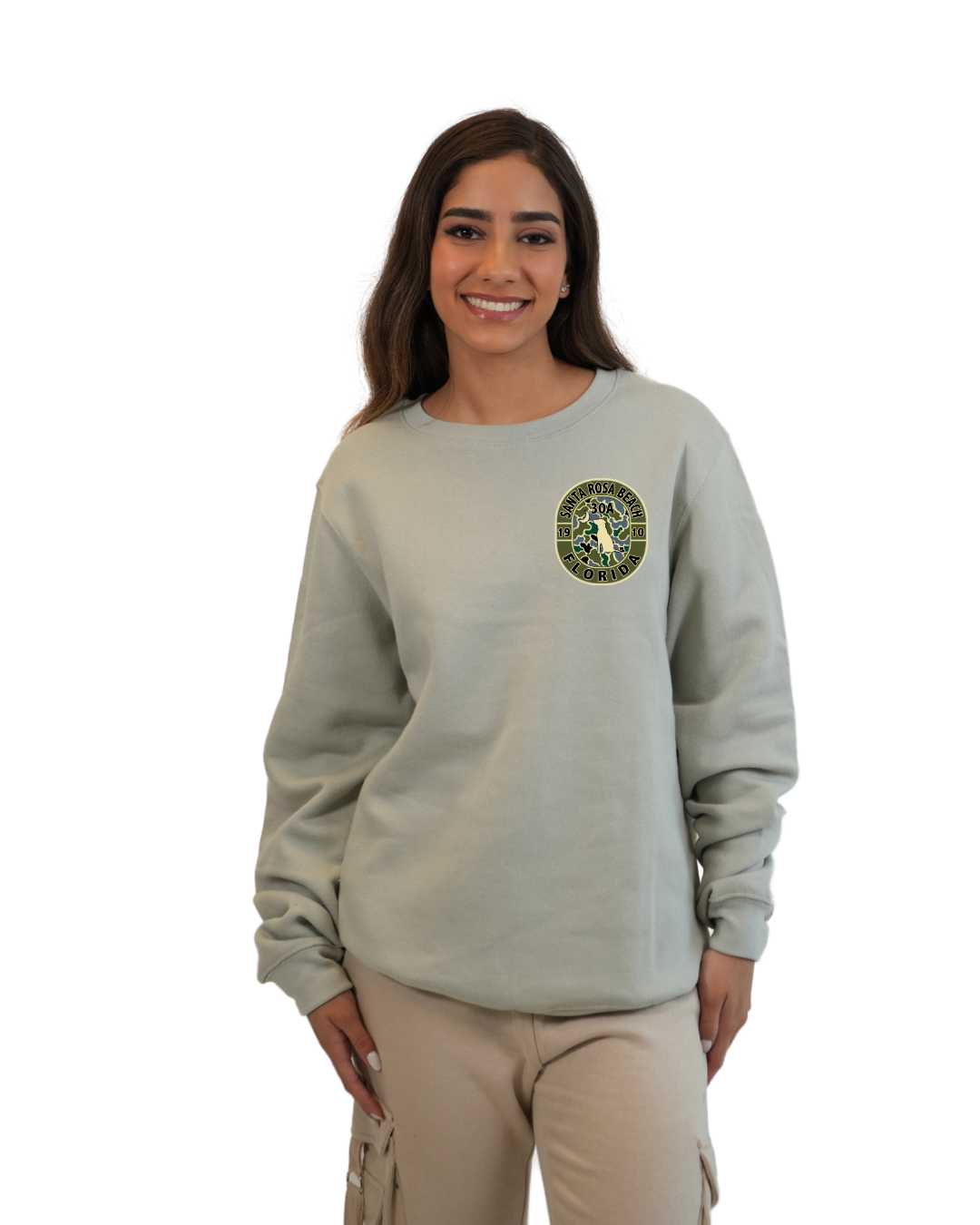 Santa Rosa Beach Dog 1984 Women Crewneck – Camouflage Edition crewneck alvinsisland.com Silver S