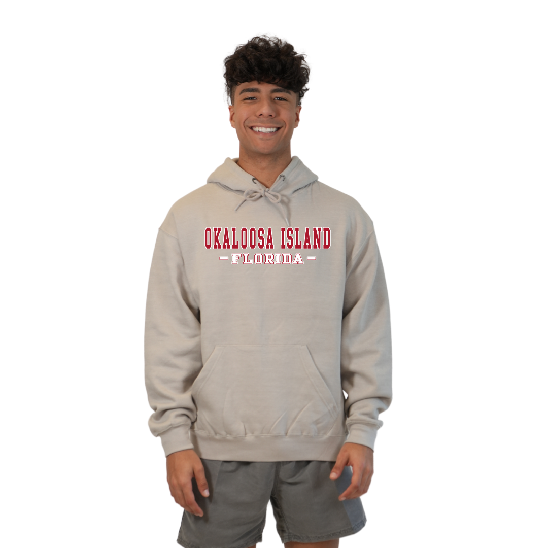 Okaloosa Island Hoodie Men with Red City Name Design Style 252