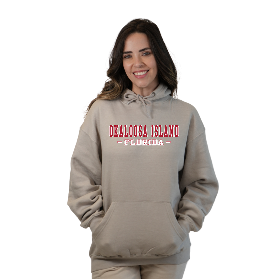 Okaloosa Island Hoodie Women with Red City Name Design Style 252