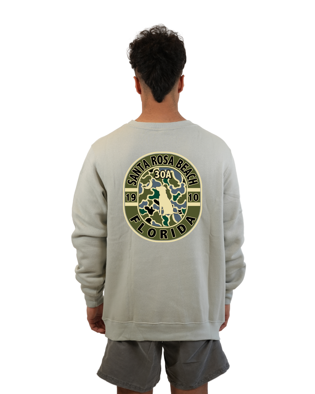 Santa Rosa Beach Dog 1984 Men Crewneck – Camouflage Edition crewneck alvinsisland.com