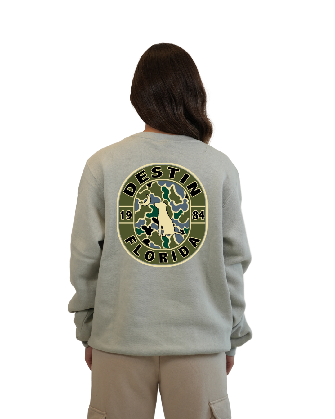 Destin Dog 1984 Women  Crewneck – Camouflage Edition
