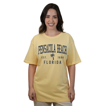 Pensacola Beach Combed Cotton Women T-Shirt with a Front Palm Tree Design Est. 1686 Style CC1000