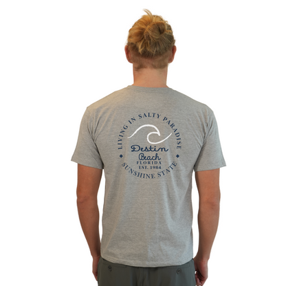 Destin Florida Combed Cotton Men T-Shirt with a Front Pocket Design and back "Living in Salty Paradise" Design Style CC1000