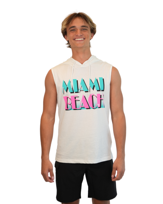 Miami Beach Fl, Vintage Sign Knit Sleeveless Hoodie Style 229 Sleeveless Hoodie alvinsisland.com White M
