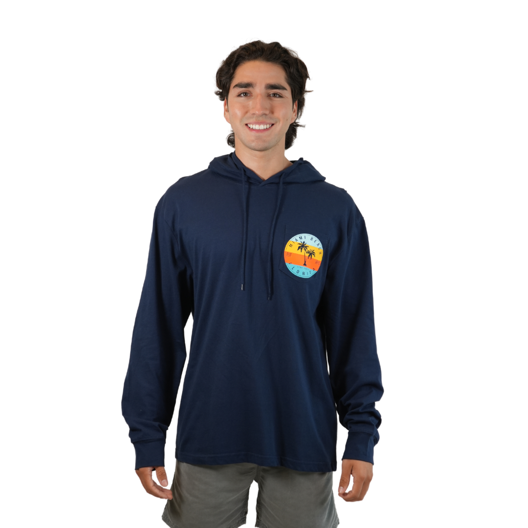 Miami Beach East 1915, Unisex Midnight Navy Lightweight Hoodie w/pocket Long Sleeve Style 530