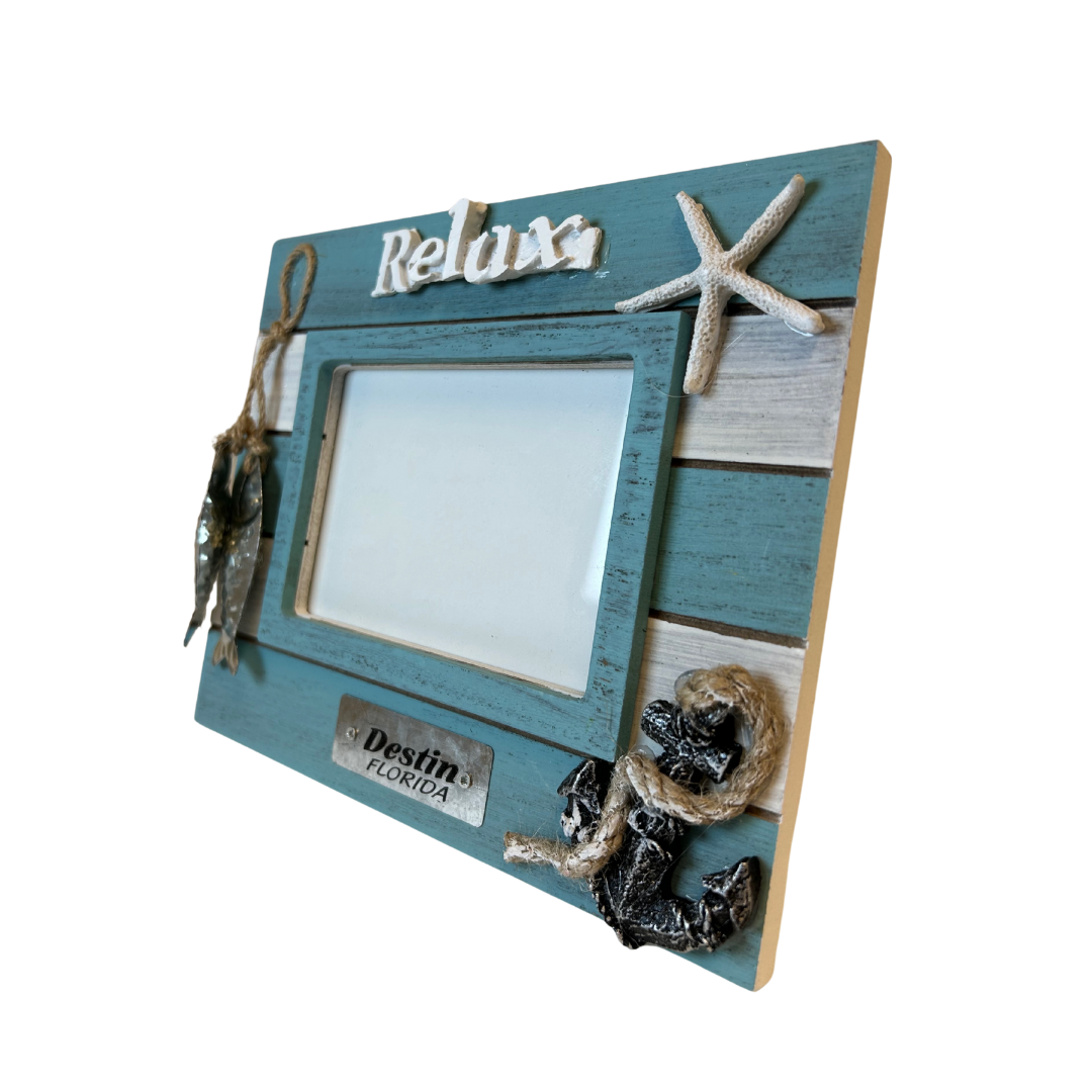 Destin Frame Wood W/ Fish and Starsfish Color Turquoise 3.5"*5"