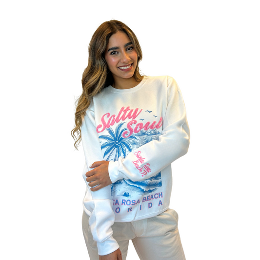 Santa Rosa Beach, Fl Crewneck Women with texture patch on the front and the sleeve Style 067