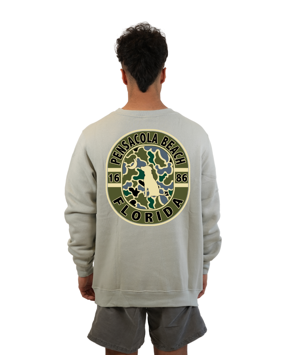 Pensacola Beach Dog 1984 Men  Crewneck – Camouflage Edition