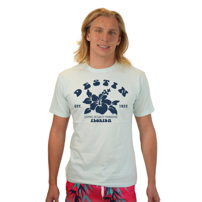 Destin Florida Combed Cotton Men T-Shirt with a Big Front Hibiscus Flower Design Style CC1000