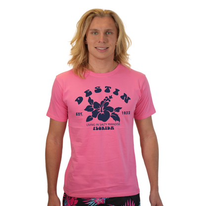 Destin Florida Combed Cotton Men T-Shirt with a Big Front Hibiscus Flower Design Style CC1000