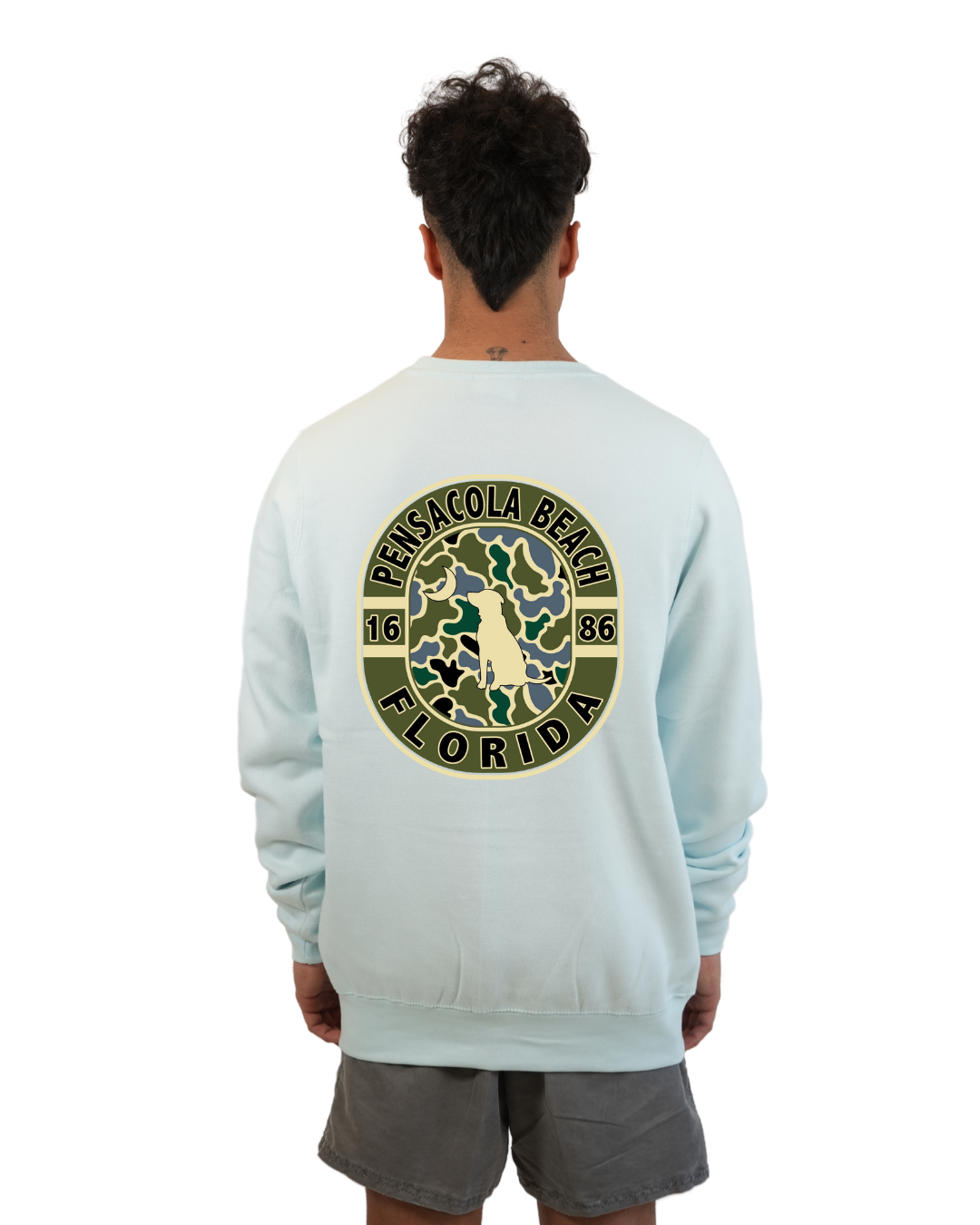 Pensacola Beach Dog 1984 Men  Crewneck – Camouflage Edition