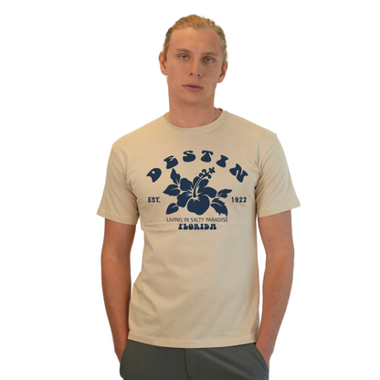 Destin Florida Combed Cotton Men T-Shirt with a Big Front Hibiscus Flower Design Style CC1000