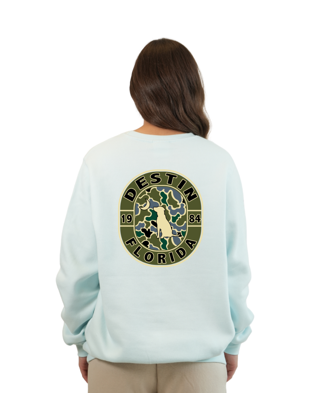 Destin Dog 1984 Women  Crewneck – Camouflage Edition