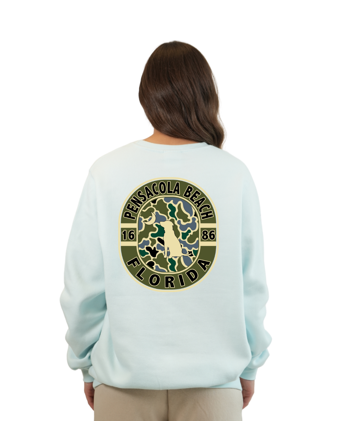 Pensacola Beach Dog 1984 Women  Crewneck – Camouflage Edition