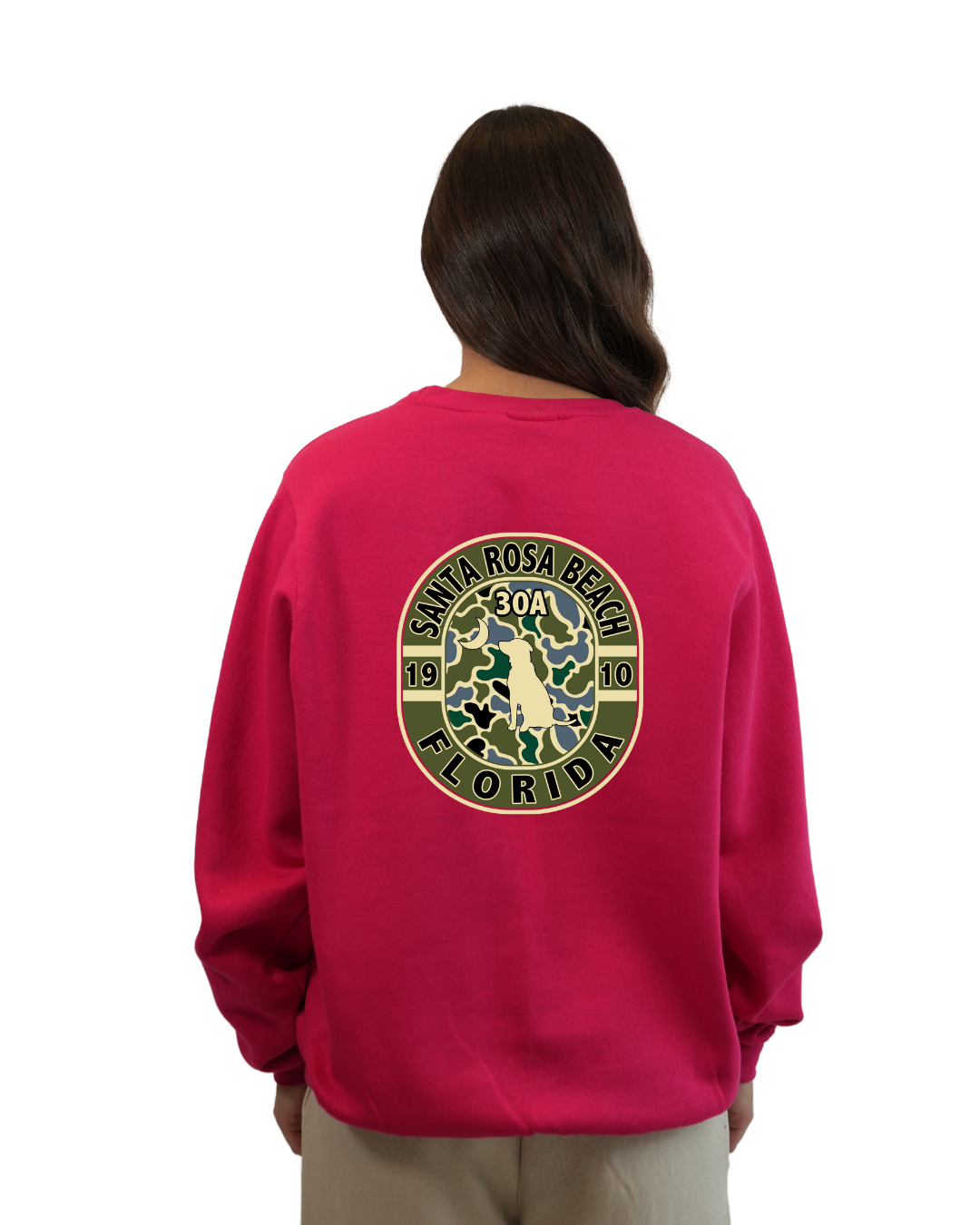 Santa Rosa Beach Dog 1984 Women Crewneck – Camouflage Edition crewneck alvinsisland.com