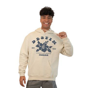 Destin Florida Pullover Hoodie Men with Big Front Hibiscus Flower
