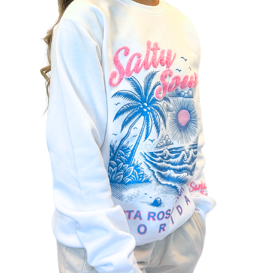 Santa Rosa Beach, Fl Crewneck Women with texture patch on the front and the sleeve Style 067