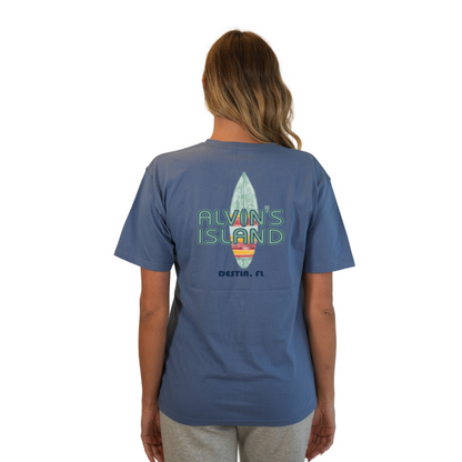 Destin Combed Cotton Women T-Shirt with a Alvin's island Surf Board Design Style CC1000