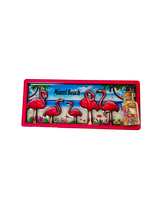 Miami Beach Flamingo and Bottle Magnet souvenirs alvinsisland.com