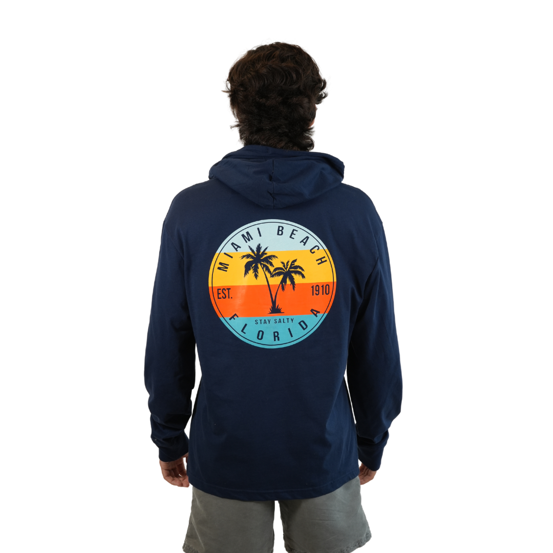 Miami Beach East 1915, Unisex Midnight Navy Lightweight Hoodie w/pocket Long Sleeve Style 530