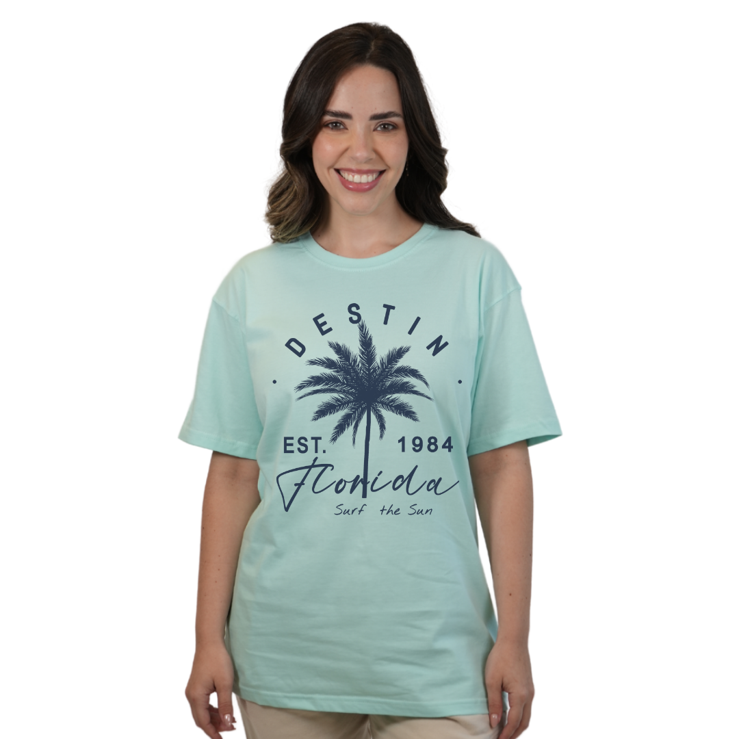 Destin Florida Combed Cotton Women T-Shirt with a Front Palm Tree Est. 1984 Design Style CC1000