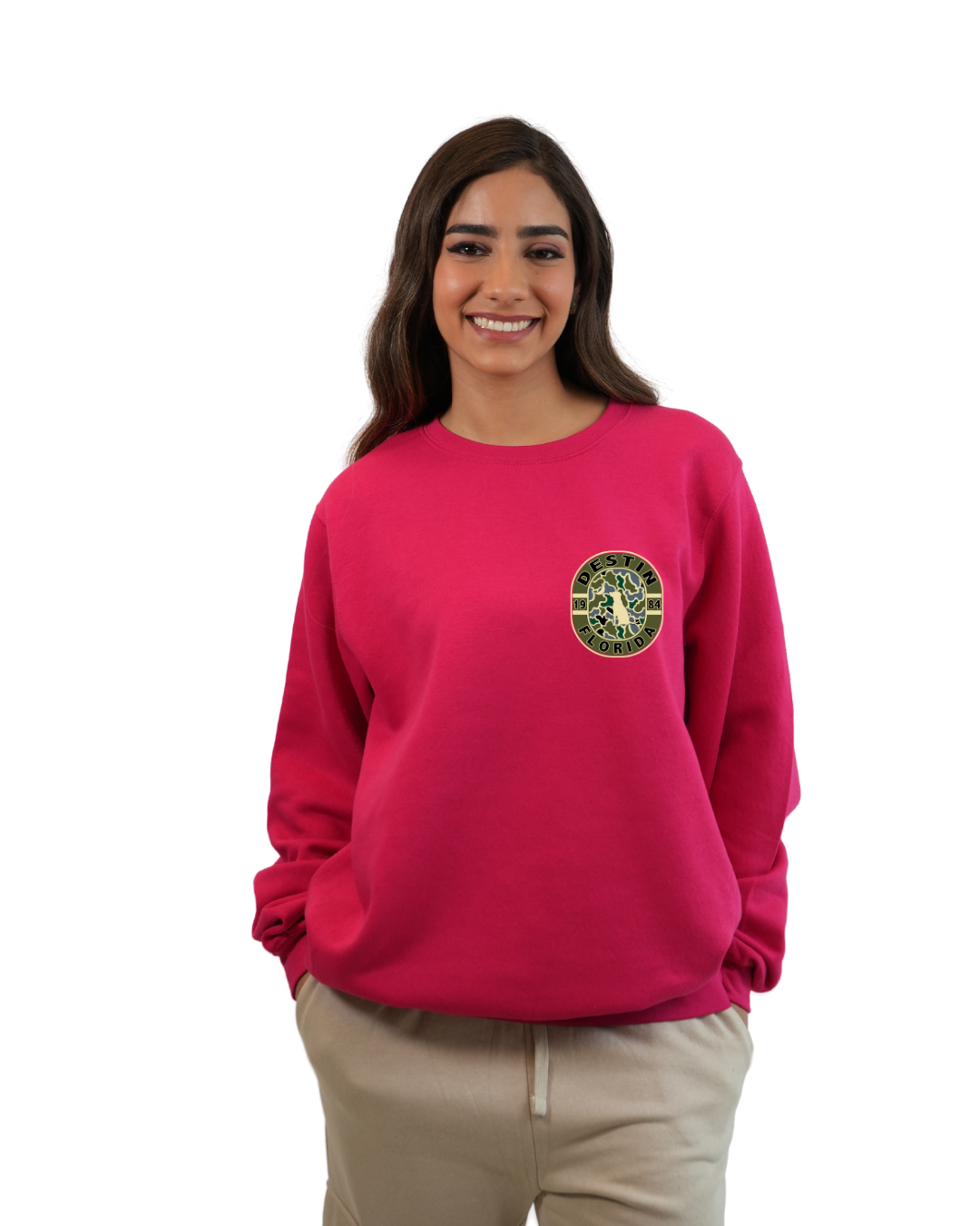 Destin Dog 1984 Women  Crewneck – Camouflage Edition