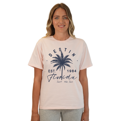 Destin Florida Combed Cotton Women T-Shirt with a Front Palm Tree Est. 1984 Design Style CC1000