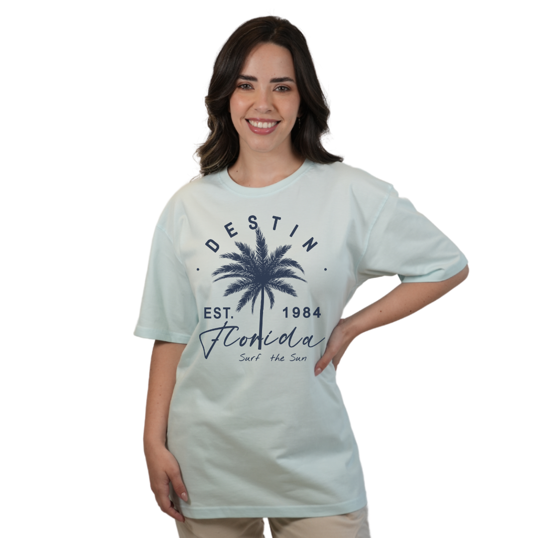 Destin Florida Combed Cotton Women T-Shirt with a Front Palm Tree Est. 1984 Design Style CC1000