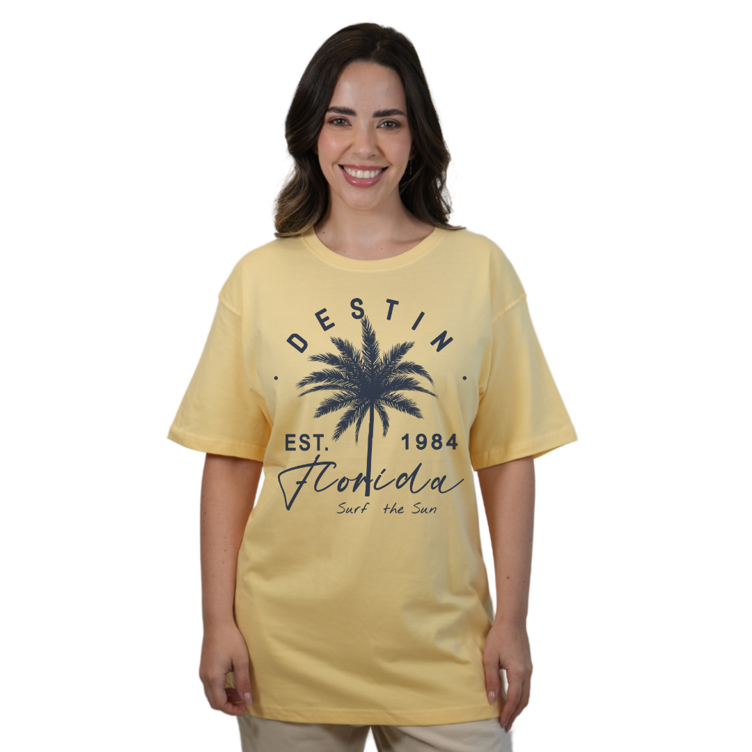 Destin Florida Combed Cotton Women T-Shirt with a Front Palm Tree Est. 1984 Design Style CC1000