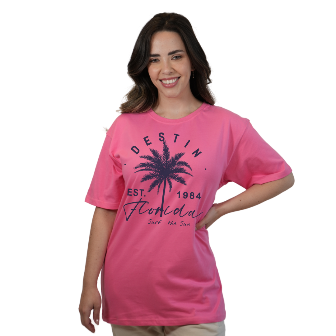 Destin Florida Combed Cotton Women T-Shirt with a Front Palm Tree Est. 1984 Design Style CC1000