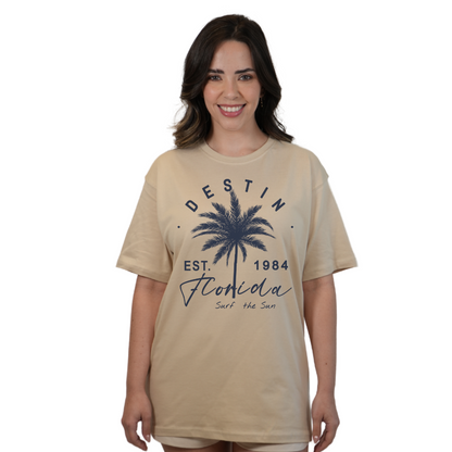 Destin Florida Combed Cotton Women T-Shirt with a Front Palm Tree Est. 1984 Design Style CC1000