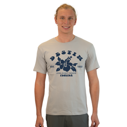 Destin Florida Combed Cotton Men T-Shirt with a Big Front Hibiscus Flower Design Style CC1000