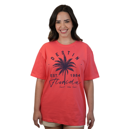 Destin Florida Combed Cotton Women T-Shirt with a Front Palm Tree Est. 1984 Design Style CC1000