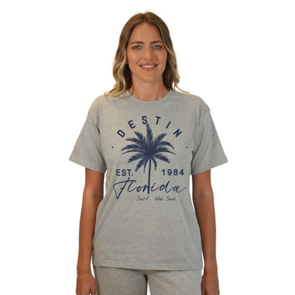 Destin Florida Combed Cotton Women T-Shirt with a Front Palm Tree Est. 1984 Design Style CC1000