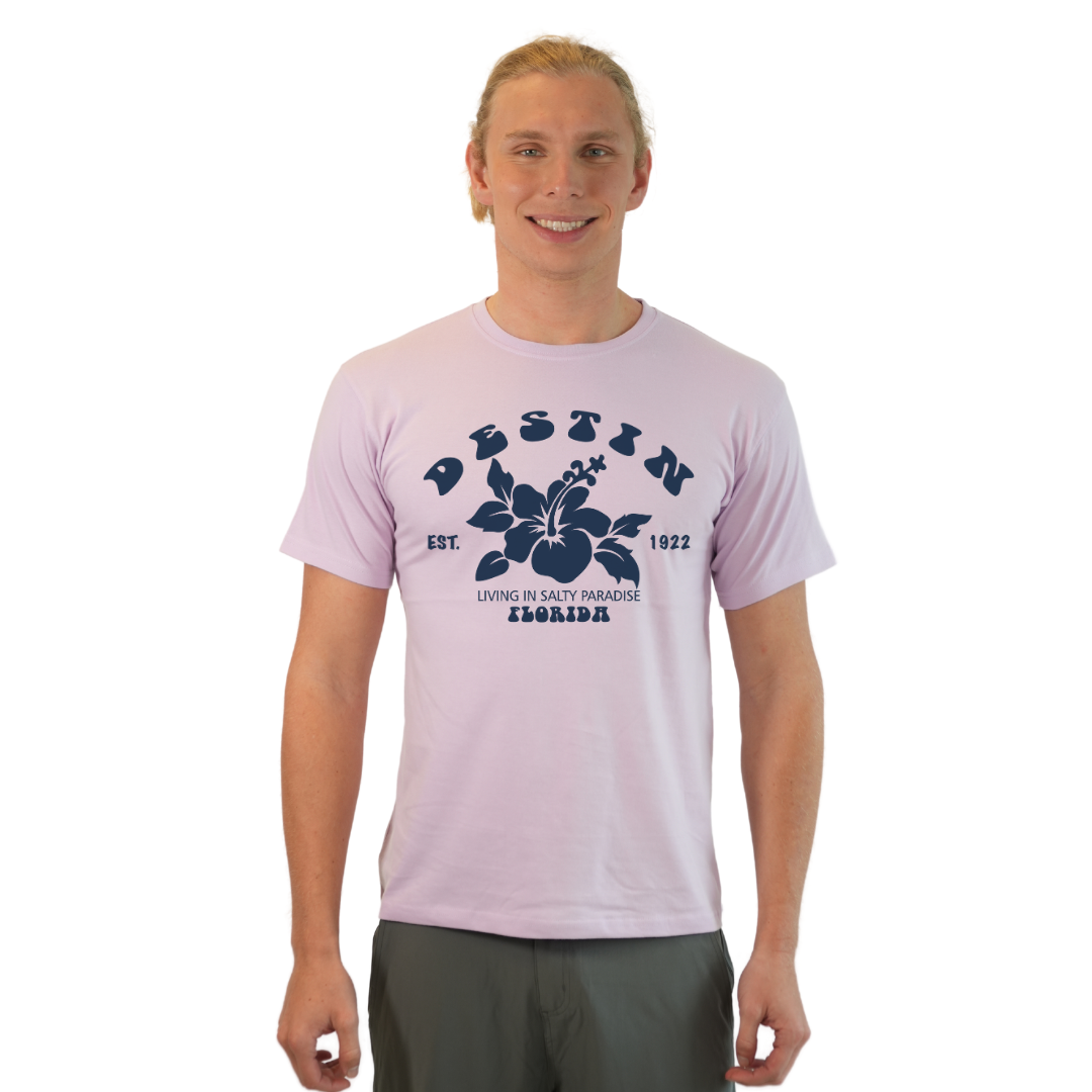 Destin Florida Combed Cotton Men T-Shirt with a Big Front Hibiscus Flower Design Style CC1000