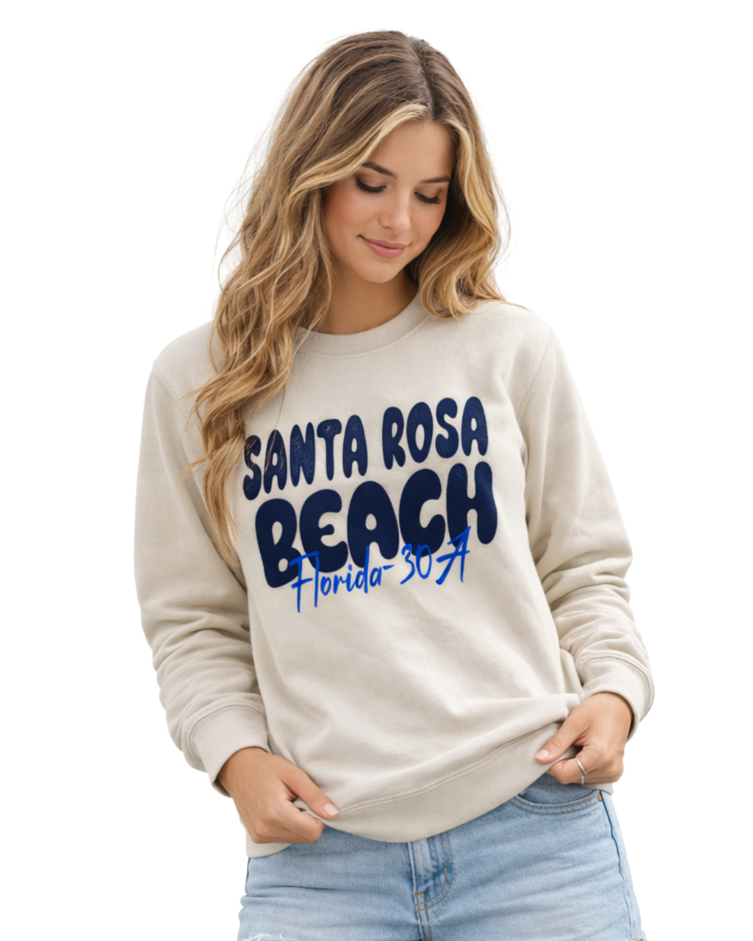 Santa Rosa Beach, Fl City Name Women Crewneck Style AI067C crewneck alvinsisland.com Oyster S