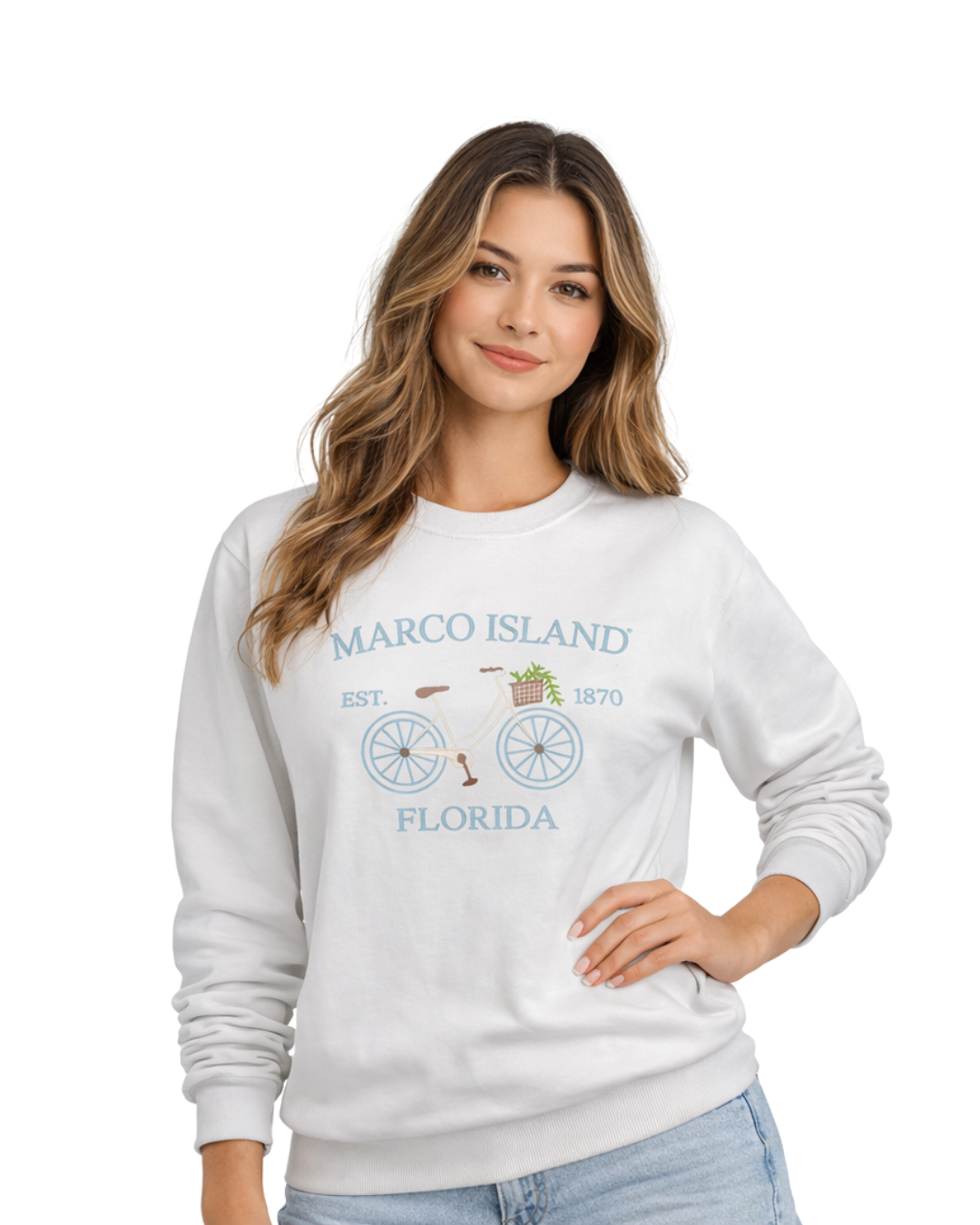 Marco Island, FL Embroidered Women’s Crewneck crewneck alvinsisland.com S White