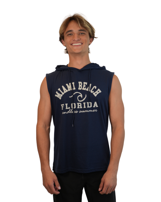 Miami Beach Fl, Endless Summer Knit Sleeveless Hoodie Style 229 Sleeveless Hoodie alvinsisland.com Navy L