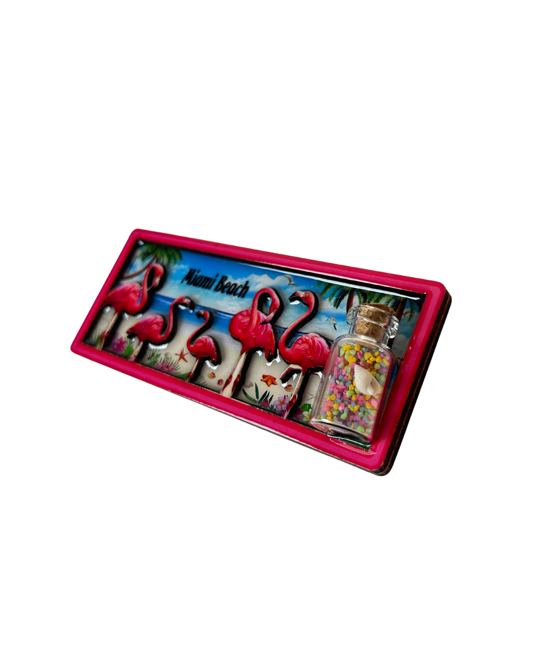 Miami Beach Flamingo and Bottle Magnet souvenirs alvinsisland.com