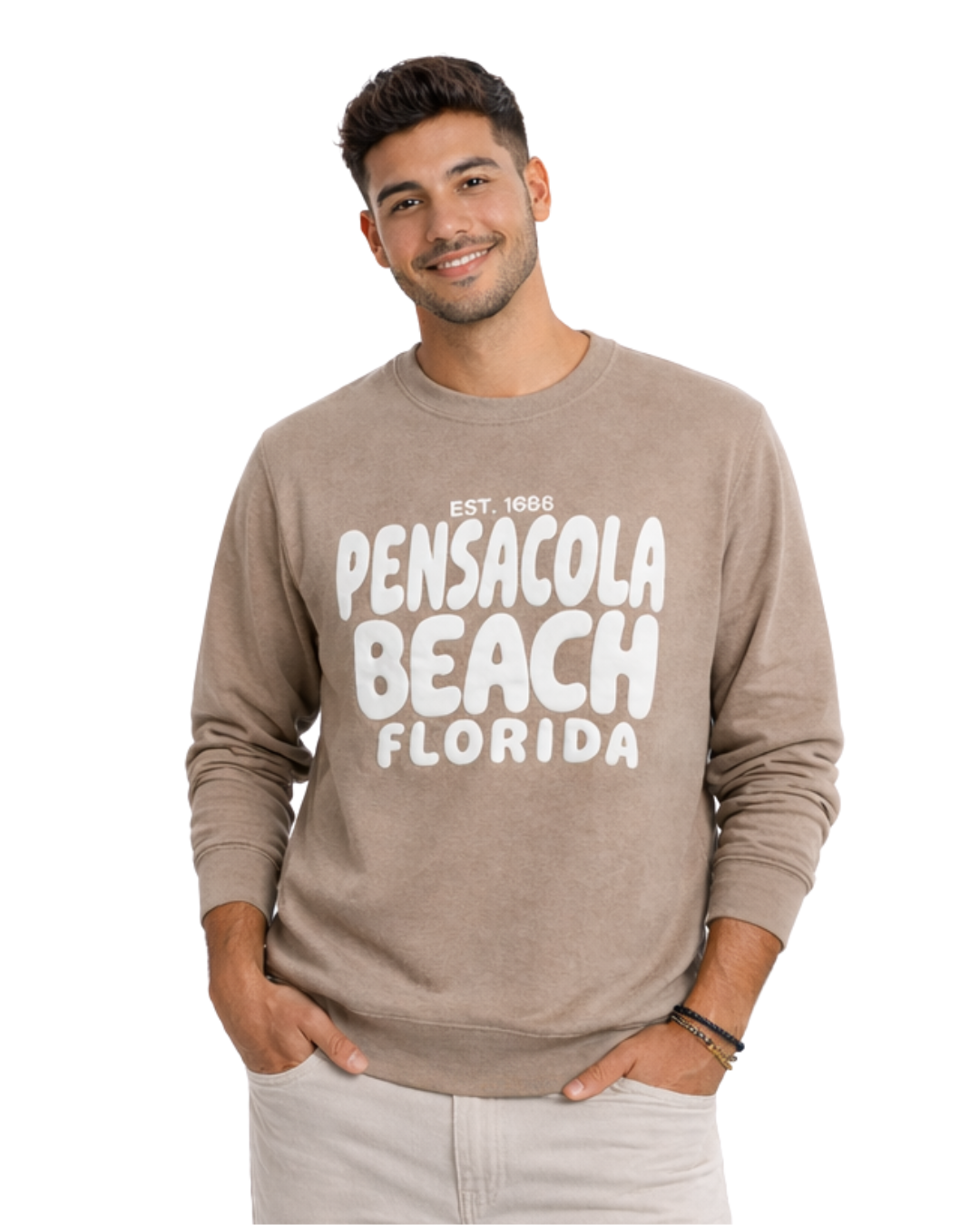 Pensacola Beach, Fl City Name Crewneck Style AI067C crewneck alvinsisland.com Cappuccino S