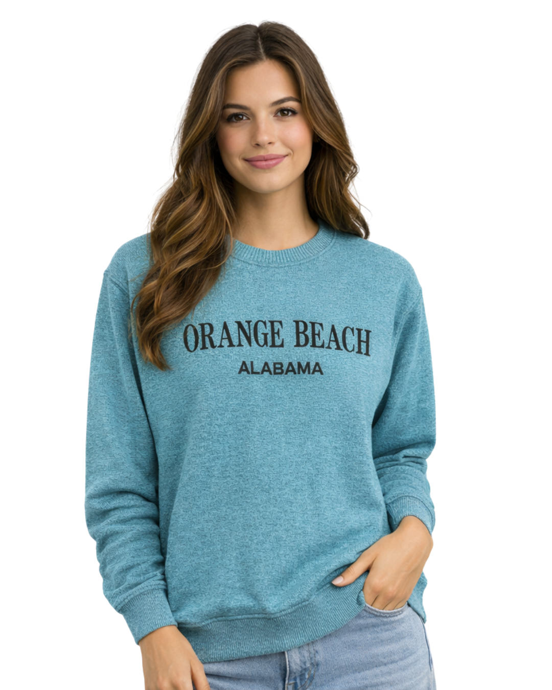 Orange Beach, AL Women Nantucket Crewneck Embroidered City Name Appliqué (Style AP267AI) crewneck alvinsisland.com Aqua S