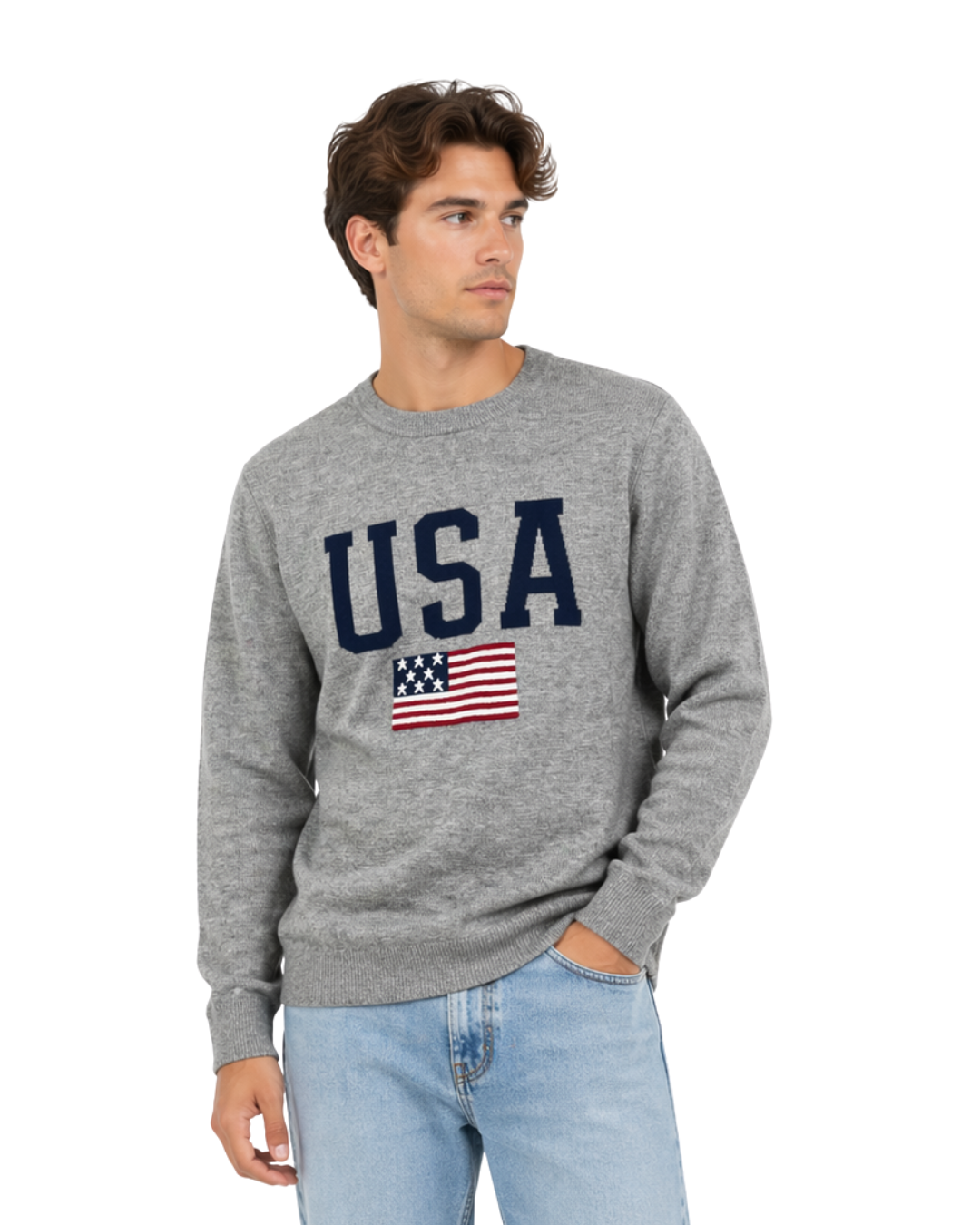 USA Flag Lightweight Men’s Crewneck Sweater Sweater alvinsisland.com S Grey