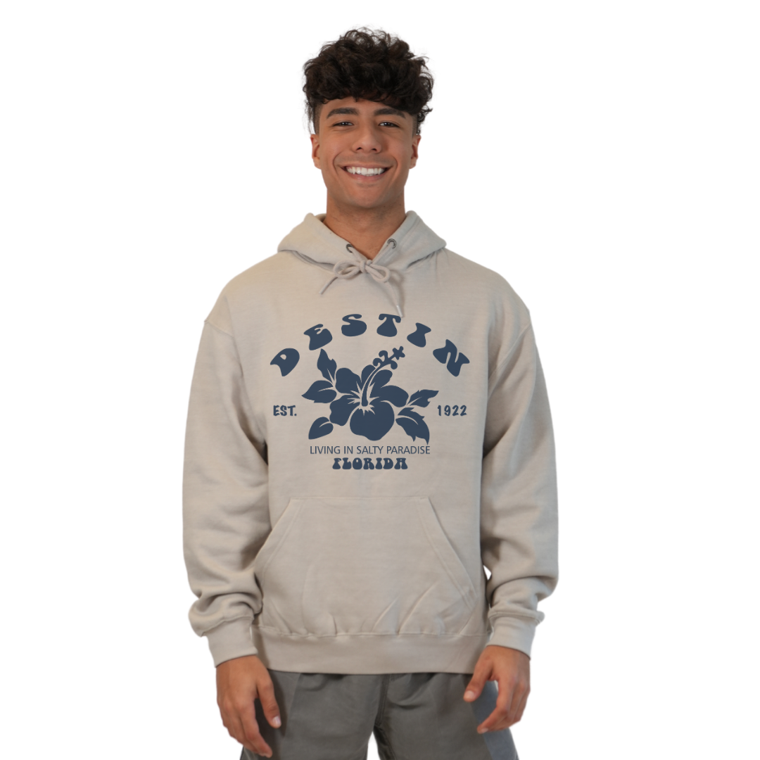 Destin Florida Pullover Hoodie Men with Big Front Hibiscus Flower Design Style 252