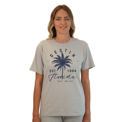 Destin Florida Combed Cotton Women T-Shirt with a Front Palm Tree Est. 1984 Design Style CC1000