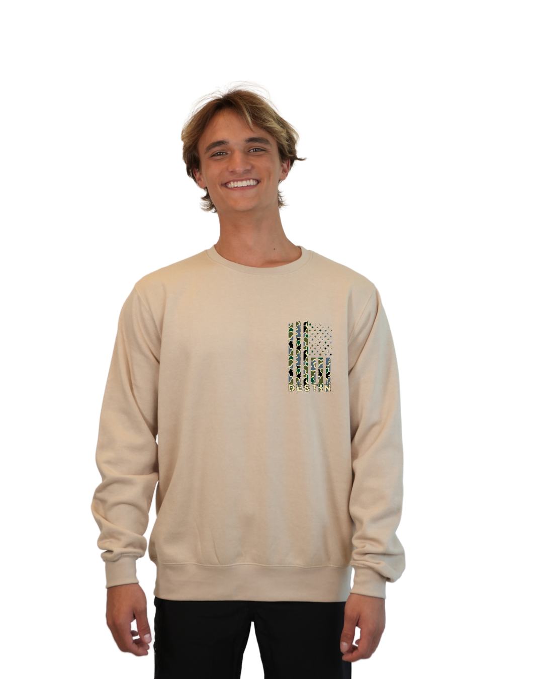 Destin Flag Men Crewneck – Camouflage Edition crewneck alvinsisland.com Oyster S